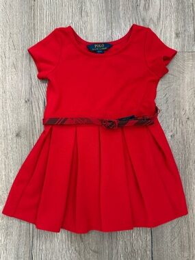 Polo by Ralph Lauren Red Pleated Belted Kids Dress